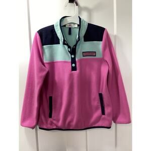 Vineyard Vines Girls Colorblock Fleece Quarter Snap Pullover Pink Size Small